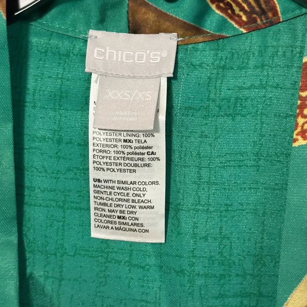 Chico's Emerald Green Floral Satin Kimono - Picture 3 of 3
